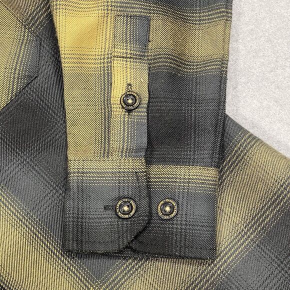 DIXXON Shirt Womens Small Black Gold Oil The Panhandle Plaid Snap Buttons - Picture 4 of 12